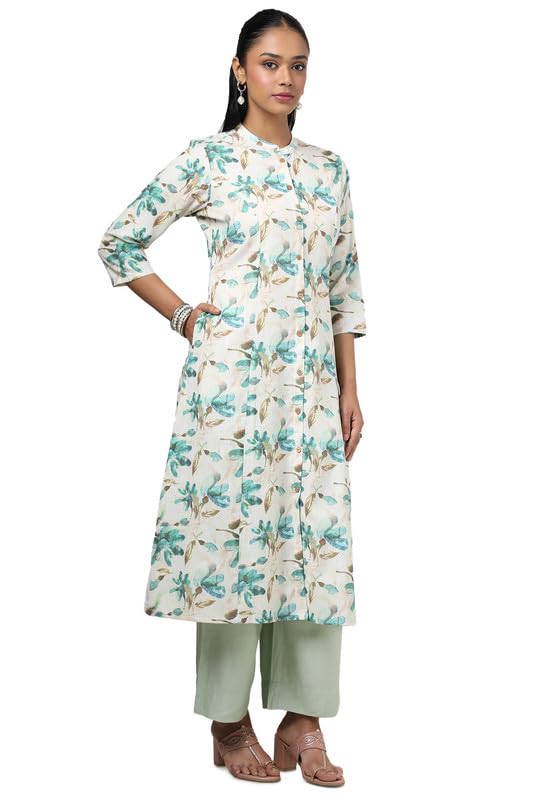 Soch Womens Beige Linen Floral Print Kurta