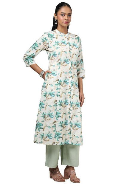 Soch Womens Beige Linen Floral Print Kurta