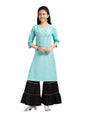 Aarika Girls Casual Wear Sea Green Colour Embellished Cotton Kurti (9-16 Years)