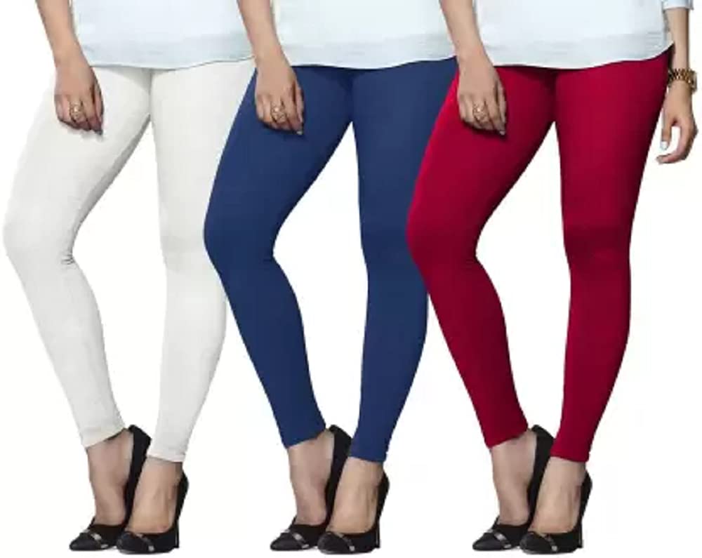 Lyra Women Solid Premium Cotton Ankle Length Leggings | Mid-Waist | Fashionwear Multicolour
