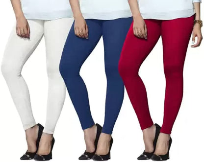 Lyra Women Solid Premium Cotton Ankle Length Leggings | Mid-Waist | Fashionwear Multicolour