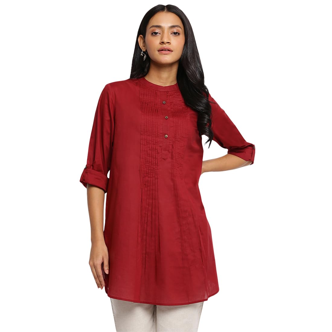 Fabindia WomenS Regular Tunic Shirt (102716002_Maroon