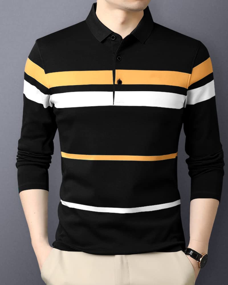 Eyebogler Polo Neck Striped Tshirt For Men