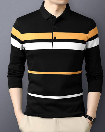Eyebogler Polo Neck Striped Tshirt For Men