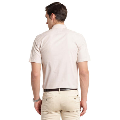 Turtle Men 100% Cotton Solid Slim Fit Beige Formal Shirt