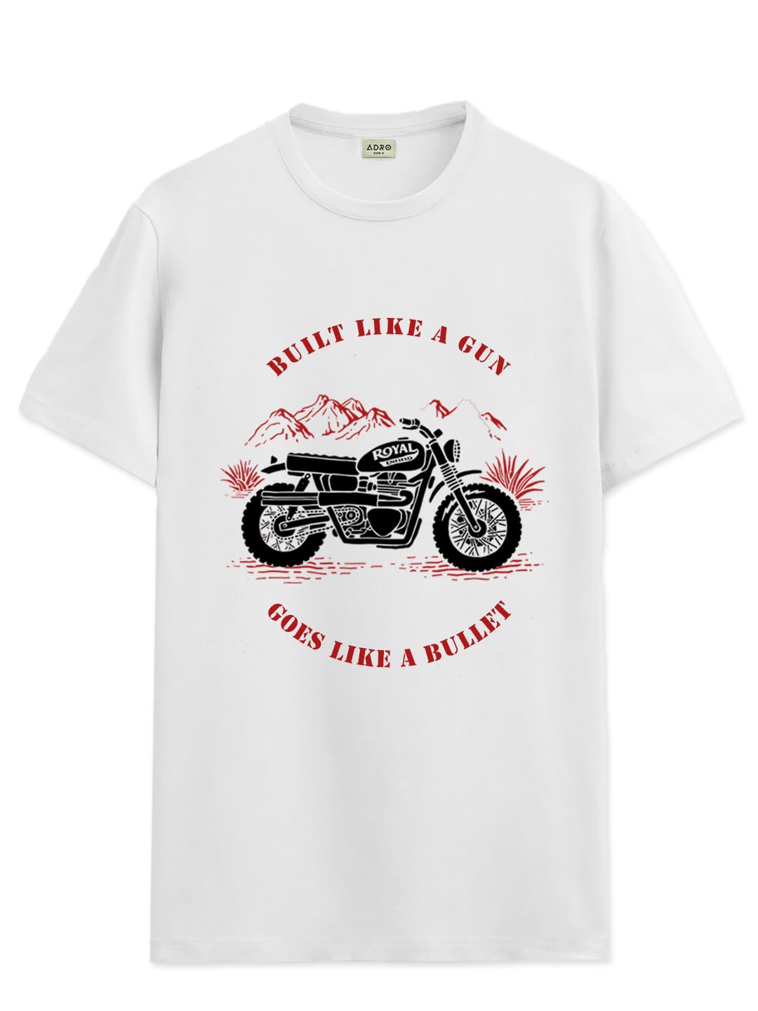 ADRO Men's Royal Bike Design Printed 100% Cotton T-Shirt - Regular Fit, Printed T-Shirts for Men (RN24-RYL-WH_White)
