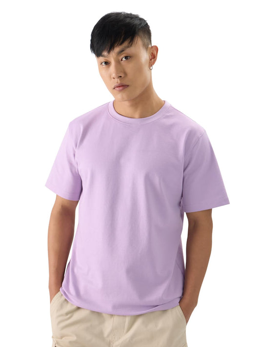 The Souled Store Solids: Faded Purple Men and Boys Short Sleeves Round Neck Regular Fit Cotton Blend T-Shirts