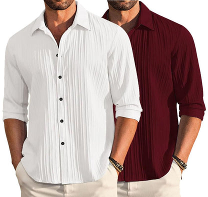 Deelmo Combo Of MenS Casual Button Down Shirts Long Sleeve Linen Shirt Fashion Textured Summer Shirts Pack Of 2