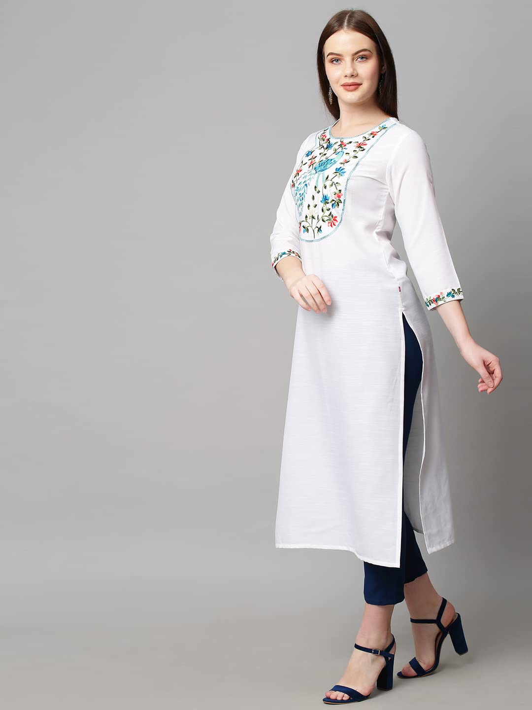 ANNI DESIGNER Women's Cotton Blend Traditional Straight Solid Kurta and Pant Set (Dona)
