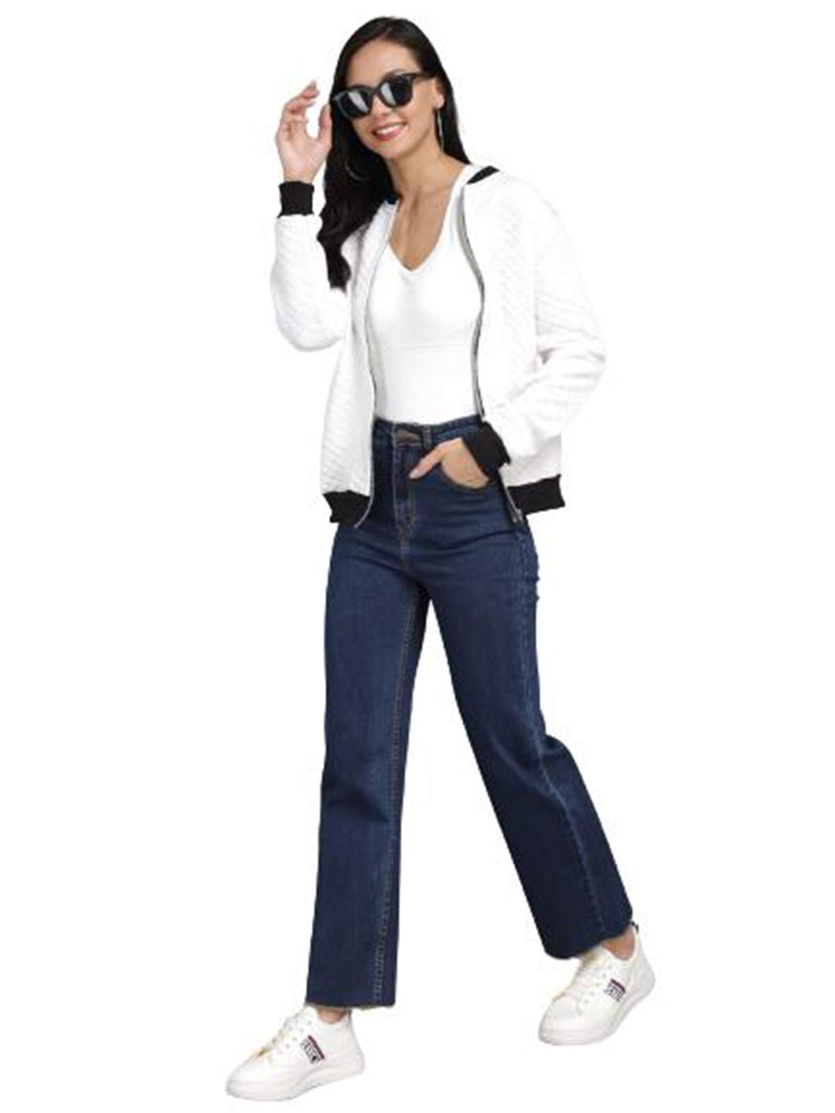 Kotty WomenS High Rise Flared Fit Cotton Lycra Jeans Dark Blue