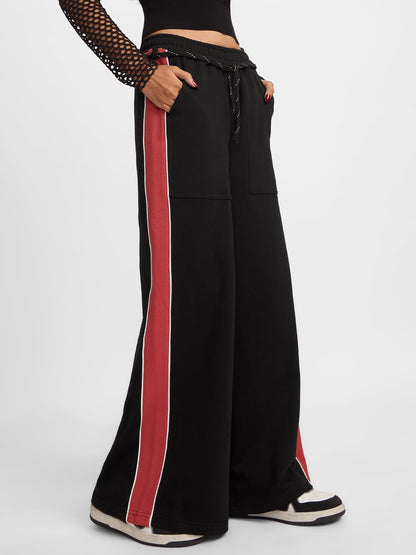 The Souled Store Solids : Onyx Black Women and Girls Pull On Cotton Baggy Fit Flared Joggers