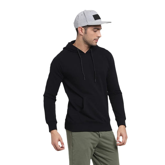 Bewakoof Men Winterwear Solid Black Long Sleeve Hoodies - Medium