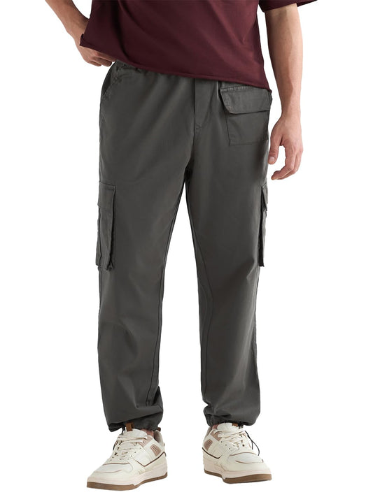 Bewakoof MenS Solid Baggy Oversized Fit Cotton Blend Cargo Trousers_ 609766 Grey_ 32