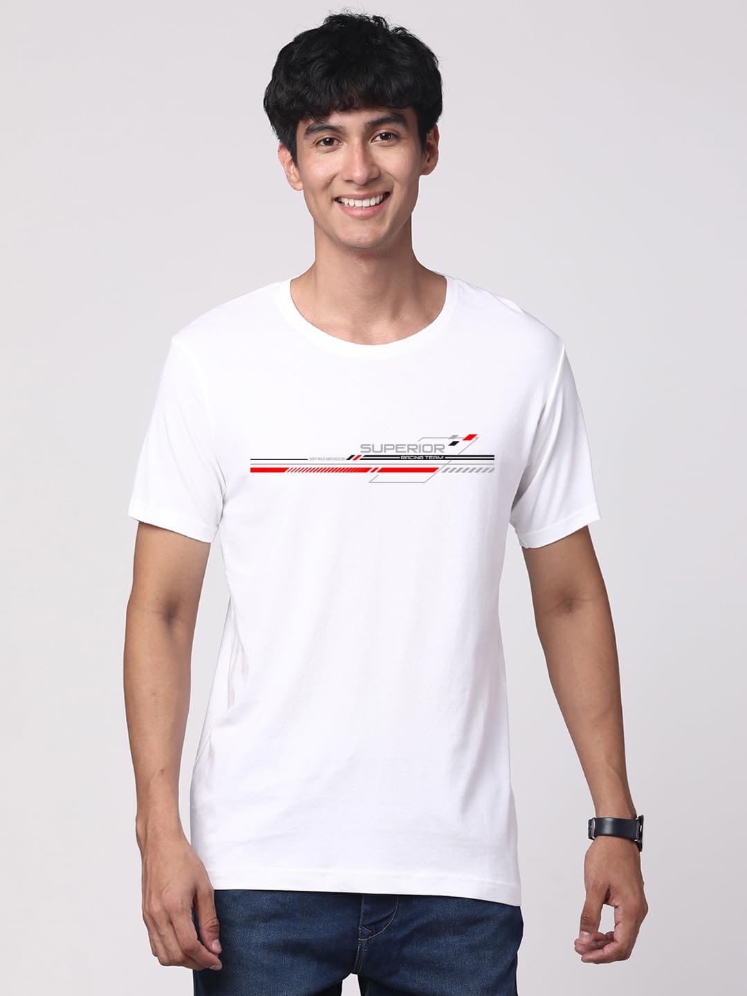 ADRO Men's Graphic Printed 100% Cotton T-Shirt - Regular Fit, Printed T-Shirts for Men (RN24-RAC-WH_White)