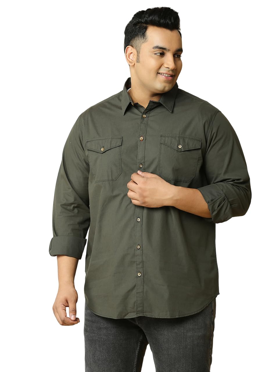 Thomas Scott Mens | Full Sleeve | Solid | Double Pockets | Regular Fit | Plus Size | 100% Cotton | Spread Collar | Casual | Shir