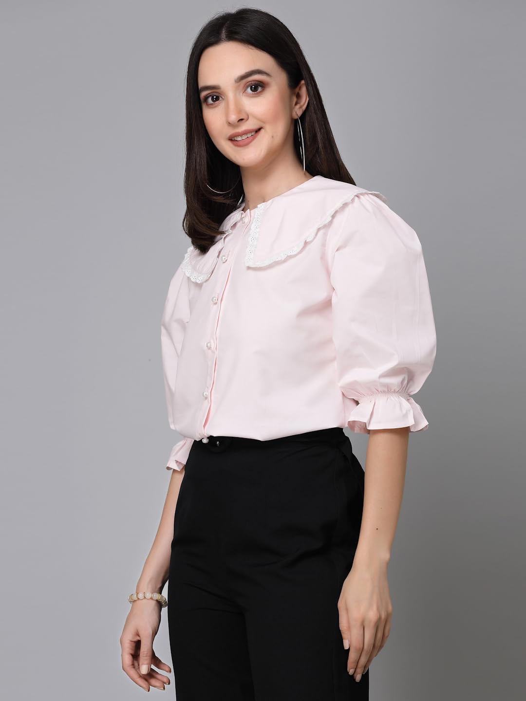 Stylel Quotient Women Solid Ligh Pink Polycotton Smart Casual Shirt