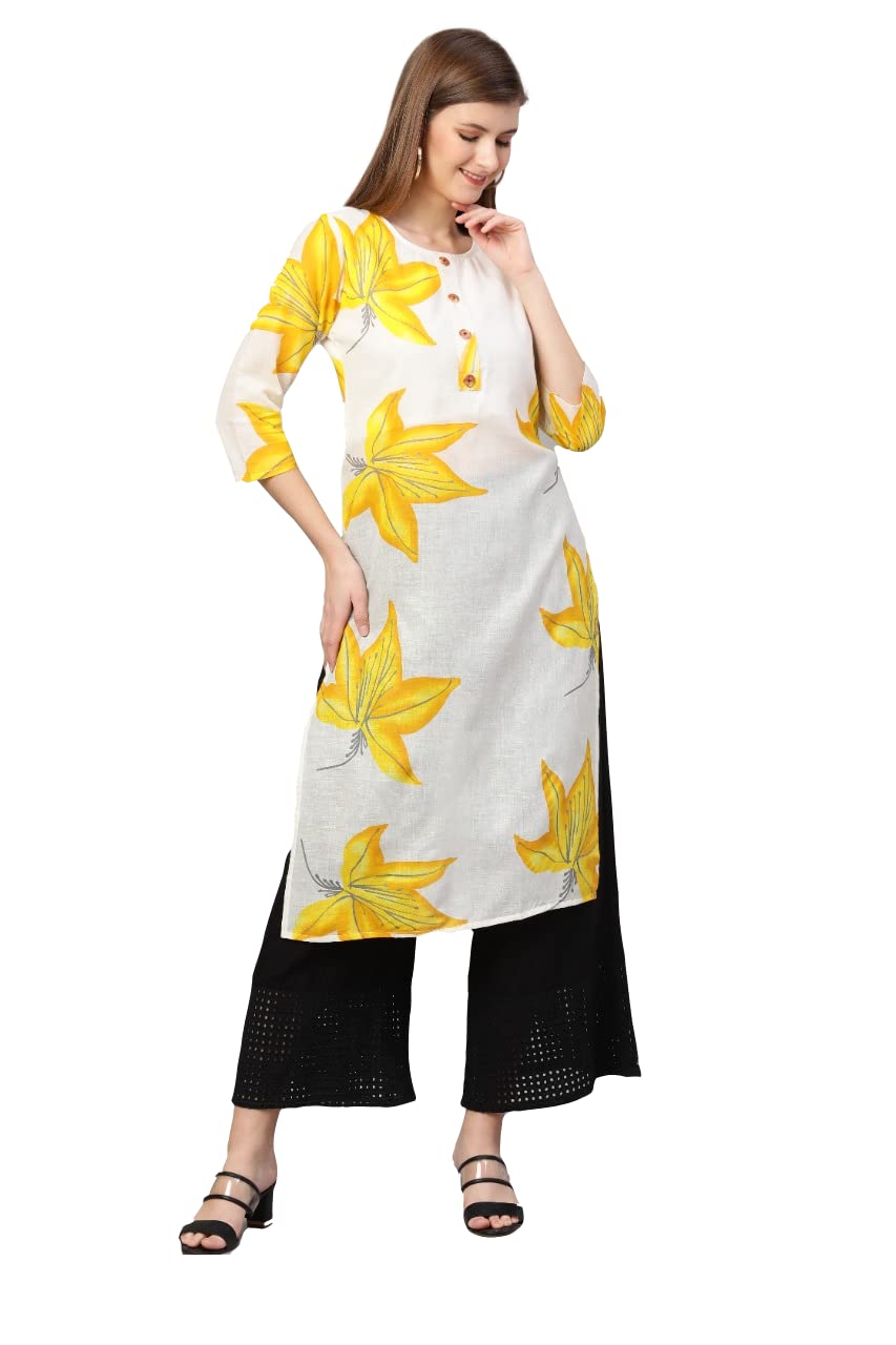Anni Designer WomenS Cotton Blend Kurta (Kt-Cot-10093_Blue_Yellow_Xx-Large)