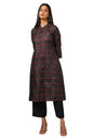 Soch Womens Navy Blue Linen Blend Ikat Print Kurta