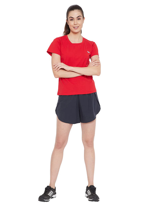 Clovia Womens Cotton Activewear Short Sleeve Sports T-Shirt (AT0143P09_Maroon_S)