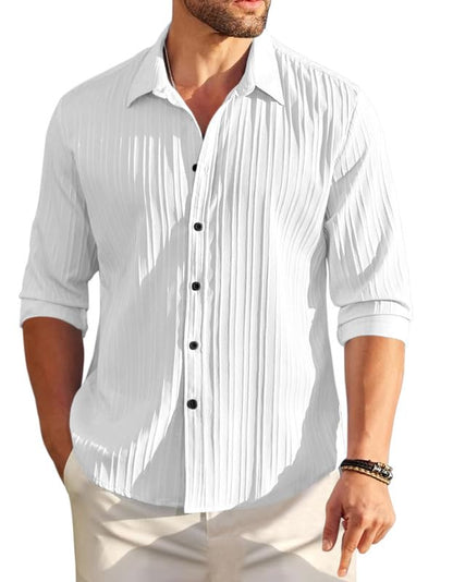 Macsivo MenS Line Shirt With Spread Collared Neck Full Sleeve Button Closure Curved Hem Length Regular Fit | Popcorn Shirt For