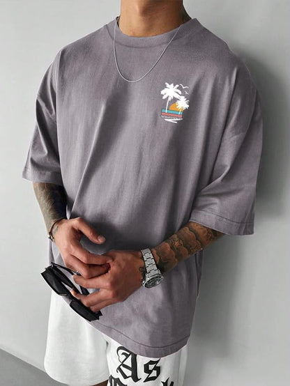 SMOWKLY Authentics Mens Cotton Blend Brooklyn Beach Graphic Printed T Shirt || Crew Neck Pullover Tee || Casual Baggy Fit Urban