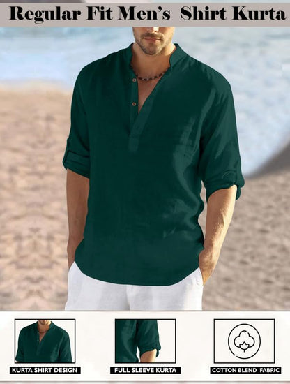 Finivo Fashion MenS Full Sleeve Short Kurta Shirt With A Trendy Mandarin Collar Crafted From A Premium Cotton Polyester Blend G