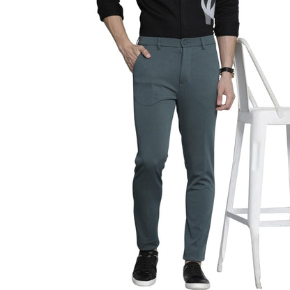 The Indian Garage Co Men Slim Fit Solid Mid-Rise Stretchable Knitted Formal Trousers Steel Grey