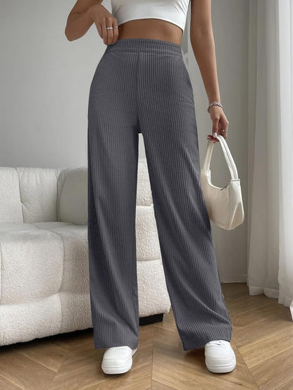 Pinkmint Women Rib Trouser l Regular Fit High Waisted Korean Trouser l Comfortable & Stylish Pants l Office & Casual Wear (Pack