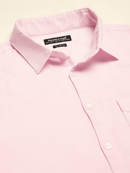 Dennis Lingo MenS Cotton Solid Slim Fit Casual Shirt With Pocket, Roll Up Full Sleeve Shirt For Formal & Casual Wear (C615_Pink