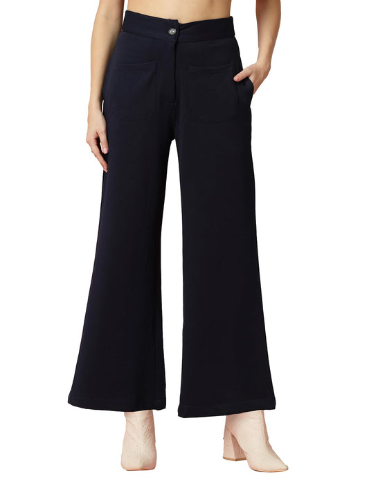 OOMPH! Women Trouser | Wide Leg High Waist Trousers | Solid Formal & Casual Pants with Front Patch Pockets | Officewear, Travel,