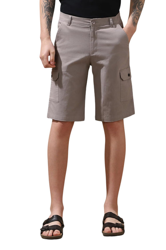 Dennis Lingo Men Knee Length Mid Rise Cargo Shorts Grey