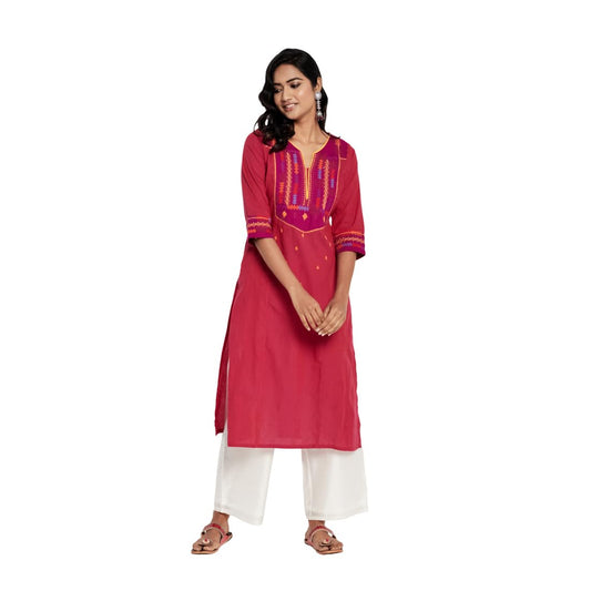 Fabindia Women'S Cotton Regular Fit Kurta (202617401_Fuschia, Pink