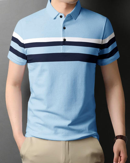 Noble Monk MenS Regular Fit Polo Neck T-Shirt | Half Sleeve | Stripe On Chest | Collared Neck Tshirt For Men