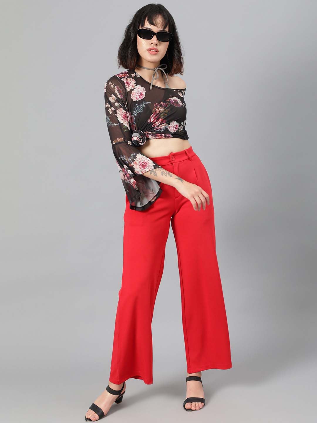 Kotty Womens Polyester Blend Straight Fit Trousers Tomato Red