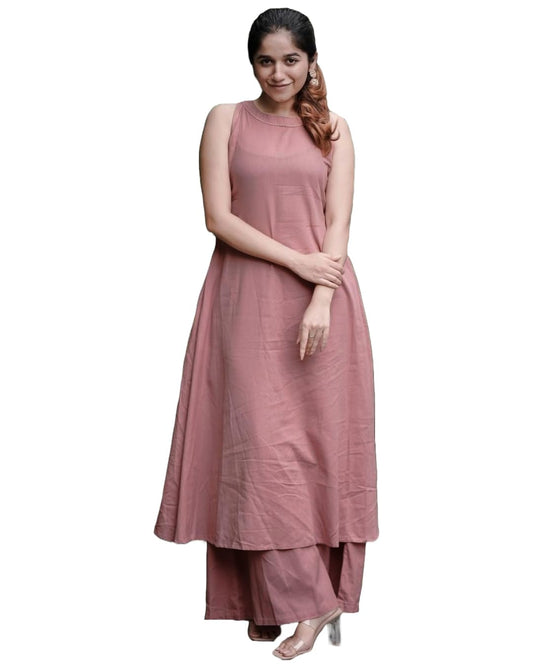 ANNI DESIGNER Women's Rayon Blend Anarkali Solid Kurta with Palazzo