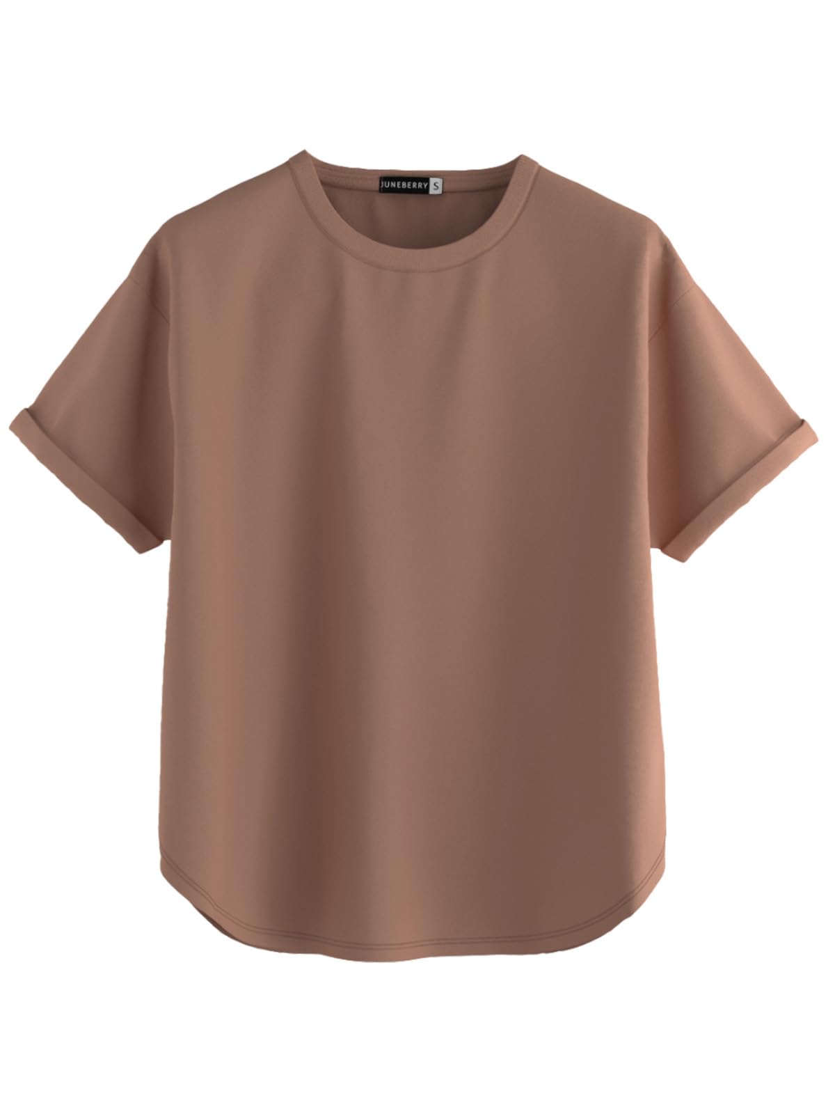 Juneberry Pure 100% Cotton Oversized Loose Baggy Fit Round Neck With Drop Shoulder Black & White & Cork Half Sleeves Boyfriend T