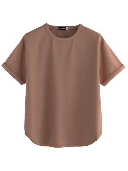 Juneberry Pure 100% Cotton Oversized Loose Baggy Fit Round Neck With Drop Shoulder White & Cork & Swanwhite Half Sleeves Boyfrie
