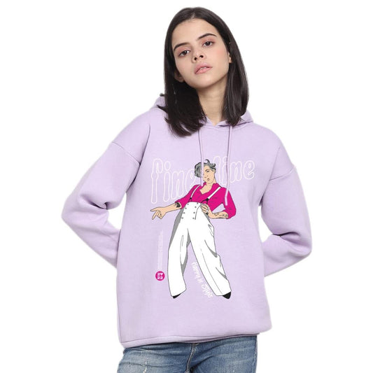 Bewakoof Womens Graphic Print Oversized Fit Full Sleeve Terry Hoodies Purple