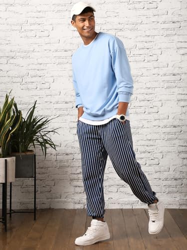 Nobero MenS Cotton Blend Crew Neck Sweatshirt (1M-Twss-R0005_Powder Blue