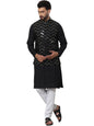 SOJANYA (Since 1958 Men's Cotton Silk Black Kurta and White Pyjama With Sequins Black Nehru Jacket