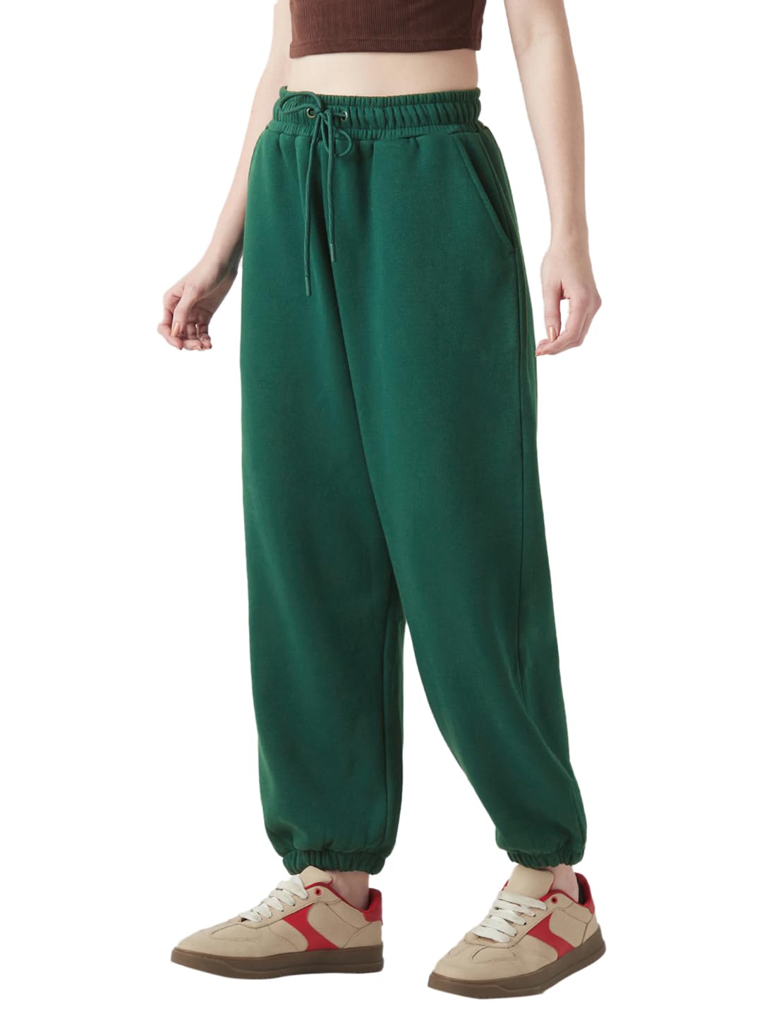 Bewakoof Womens Solid Super Loose Fit Poly Cotton Joggers_649928_Green_XS