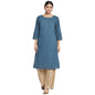 Fabindia Teal Cotton Printed Knee Length Kurta