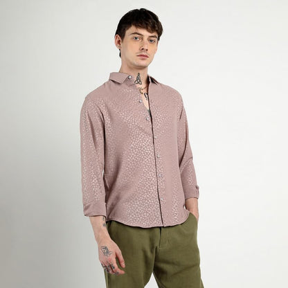 Campus Sutra Mens Nude Pink Pavement Shirt for Casual Wear | Spread Collar | Long Sleeve | Button Closure | Shirt Crafted with