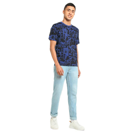 Bewakoof Mens AOP 661 Graphic Print Blue Round Neck Half Sleeve T-Shirt