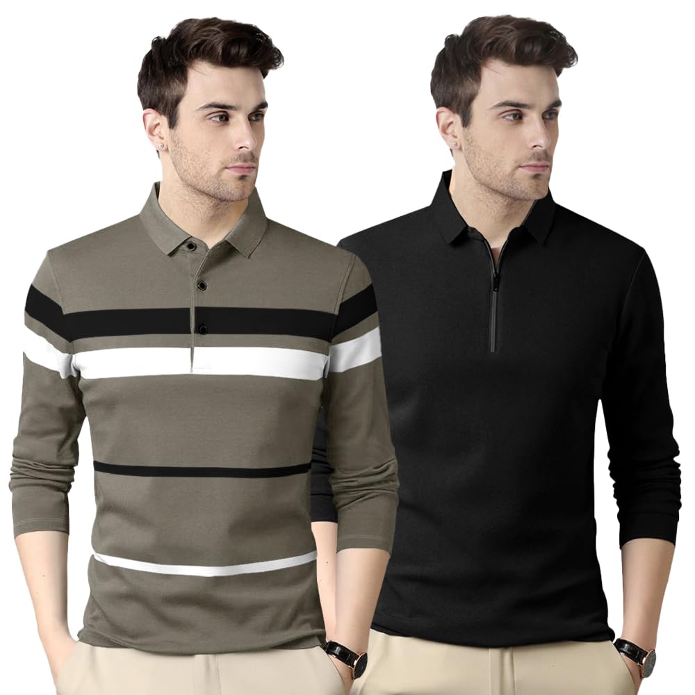 Noble Monk MenS Regular Fit Polo T Shirt |Full Sleeves |Collar Tshirts | Casual T-Shirt For Men