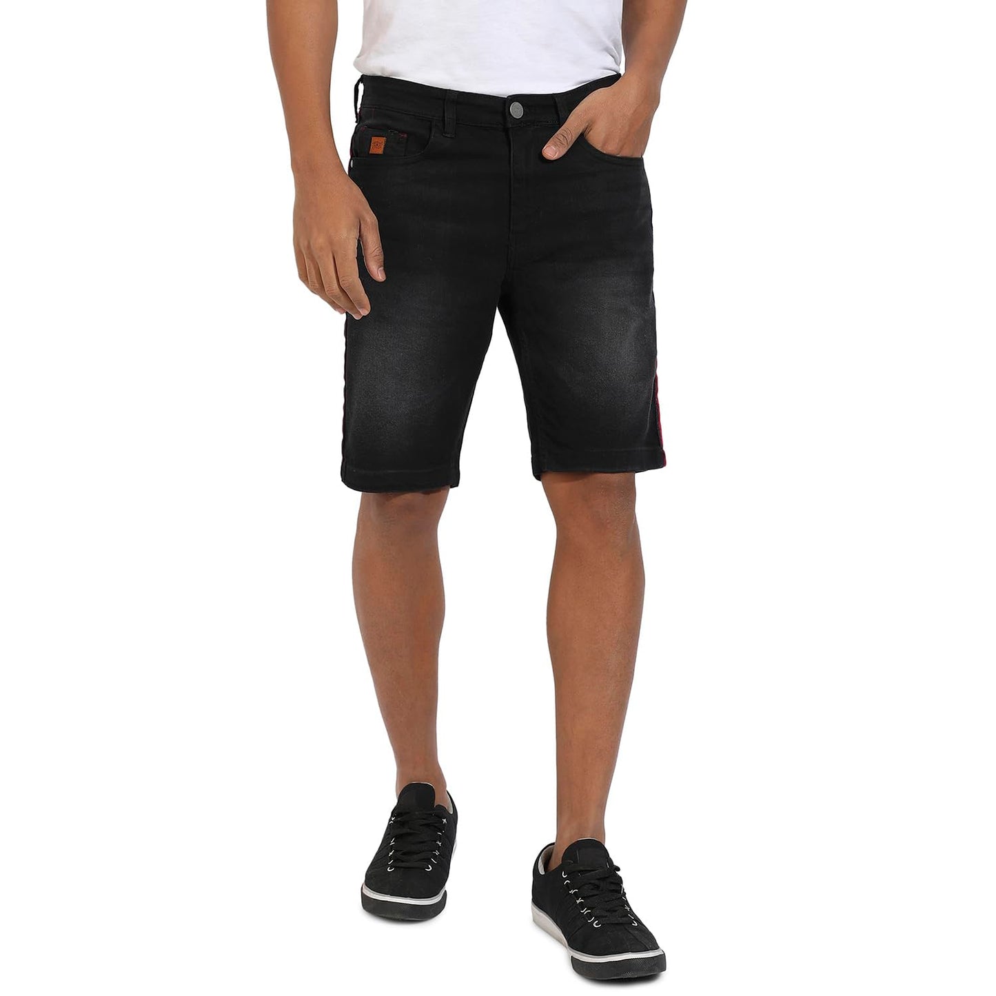 Campus Sutra Mens Boyfriend Shorts (CBSSSM23JN_SHORT3L_M_PLN_BL_Black