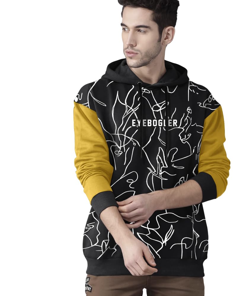 Noble Monk MenS Printed Cotton Blend Hooded Neck Sweatshirt | Full Sleeves | Casual Hoodie For Men