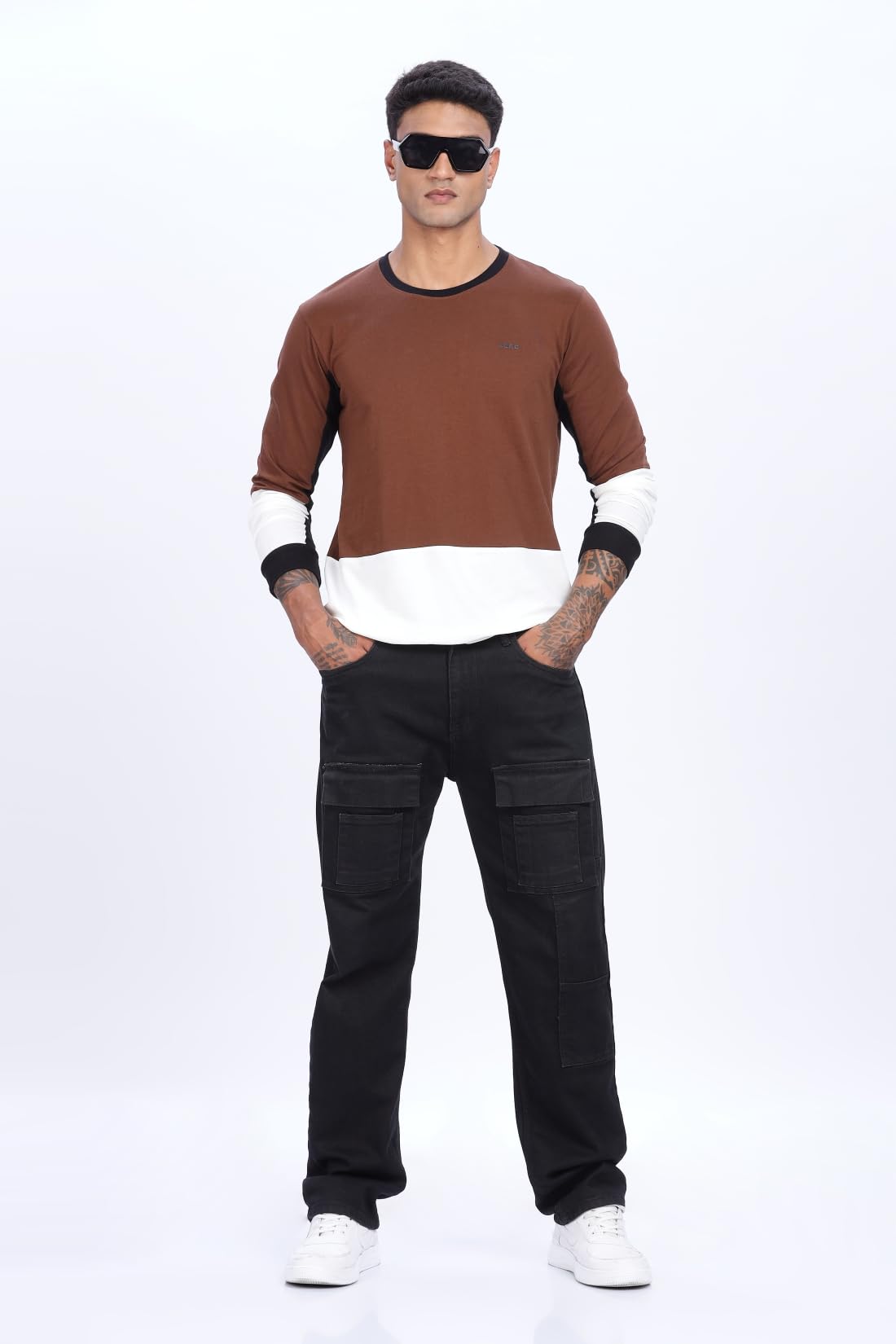 ADRO Men Full Sleeve T-Shirt | Premium Cotton Tshirt for Men| Casual Fashion Relaxed Fit Full Sleeve Round Neck Tshirt|FR24-BRWS