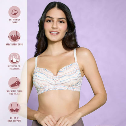 Nykd Cotton Printed Bra With Breathable Cups And Convertible Straps For All Day Comfort And Support | Wired | Full Coverage-Nyb2