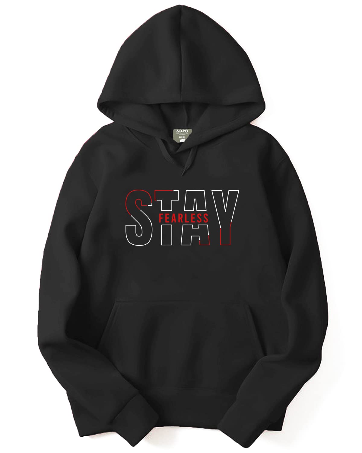 ADRO Men's Cotton Neck Hooded Sweatshirt (H22-M-STF-BL_Black)